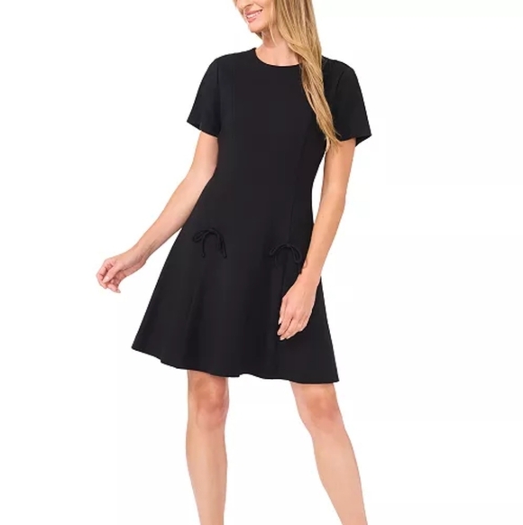 CeCe Women's Short-Sleeve Fit & Flare Bow-Trim Dress Size 12 - Picture 4 of 8